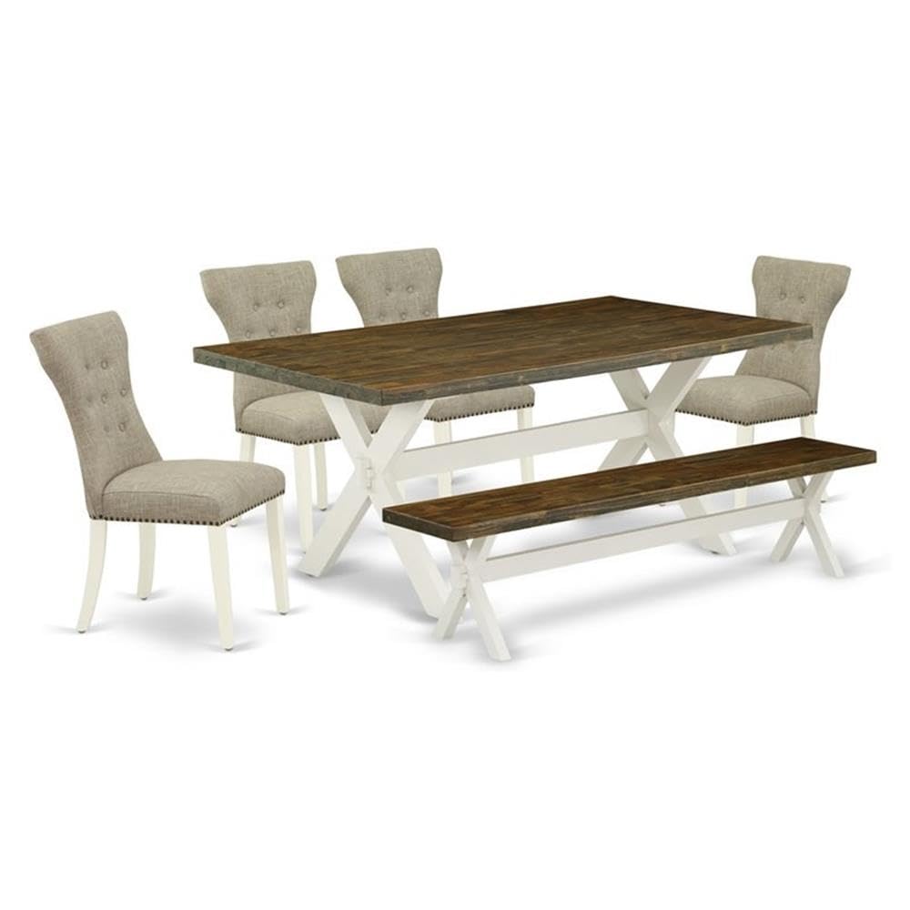 East West Furniture X077Ga235-6 6 Piece Modern Dining Table Set Contains A Rectangle Wooden Table With X-Legs And 4 Doeskin Linen Fabric Parson Chairs With A Bench, 40X72 Inch, Multi-Color